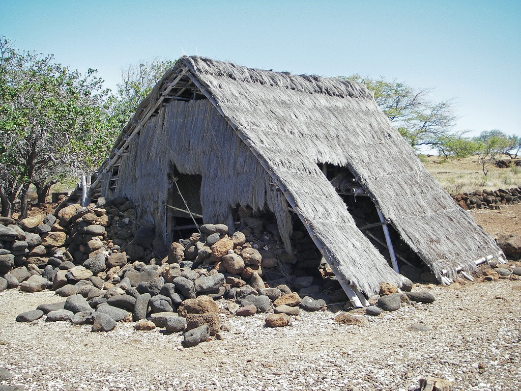 A reconstructed house site built with a bamboo frame at Lapakahi State Historical Park